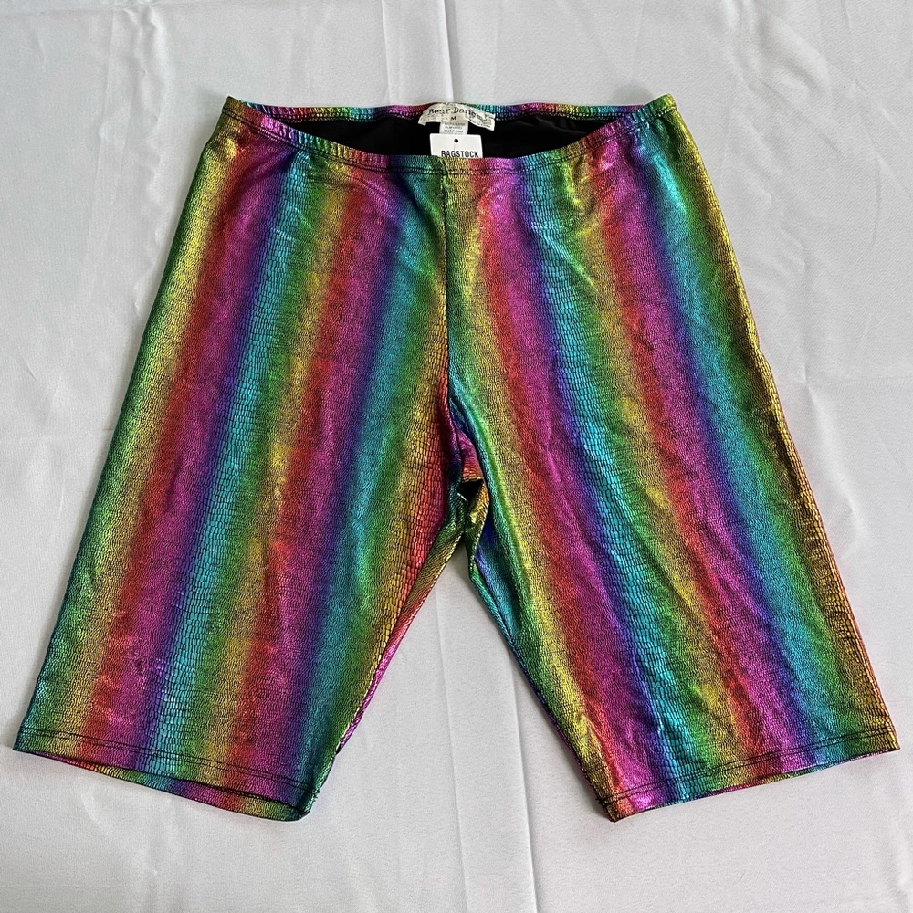 NWT Bear Dance Womens Shorts Bike Rainbow Shimmer Snake Print 10” Inseam Party